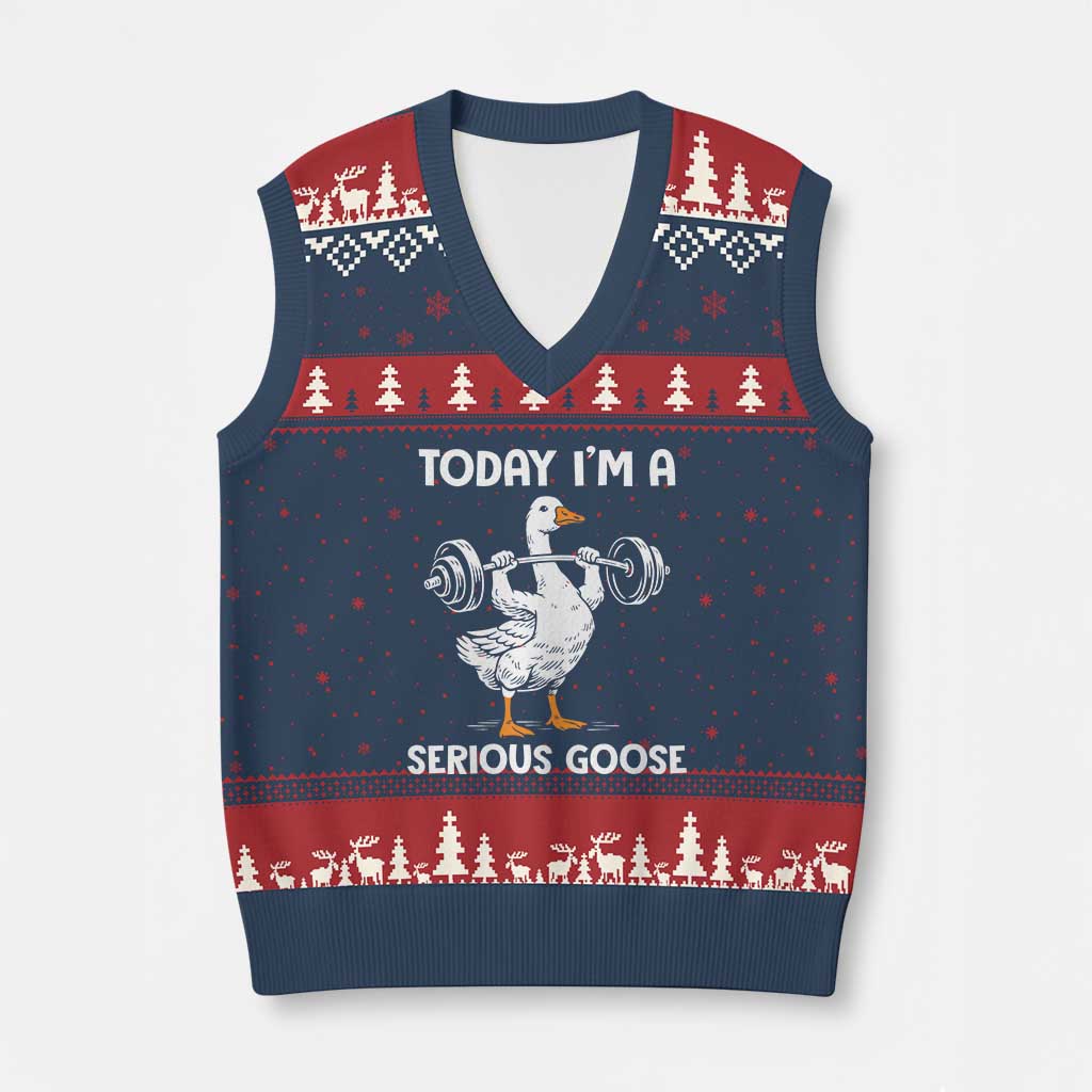Funny Goose Weight Lifting V-Neck Knit Sweater Vest Today Im A Serious Goose Weightlifter Gym Workout - Wonder Print Shop