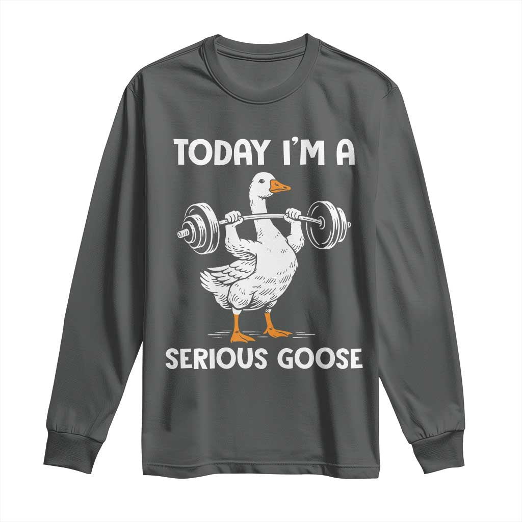 Funny Goose Weight Lifting Long Sleeve Shirt Today Im A Serious Goose Weightlifter Gym Workout - Wonder Print Shop