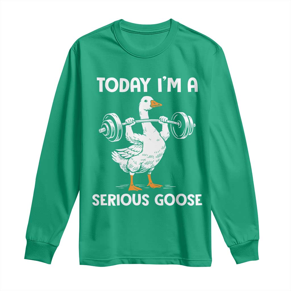 Funny Goose Weight Lifting Long Sleeve Shirt Today Im A Serious Goose Weightlifter Gym Workout - Wonder Print Shop