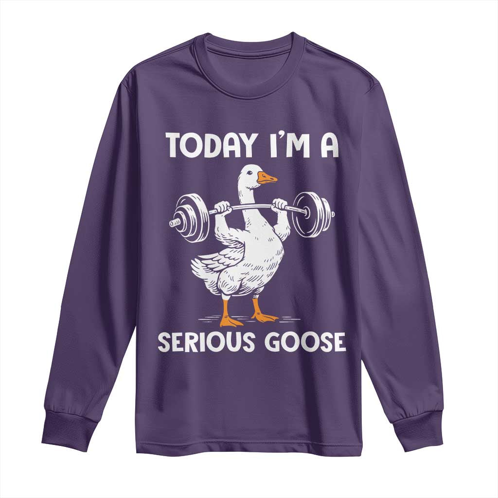 Funny Goose Weight Lifting Long Sleeve Shirt Today Im A Serious Goose Weightlifter Gym Workout - Wonder Print Shop