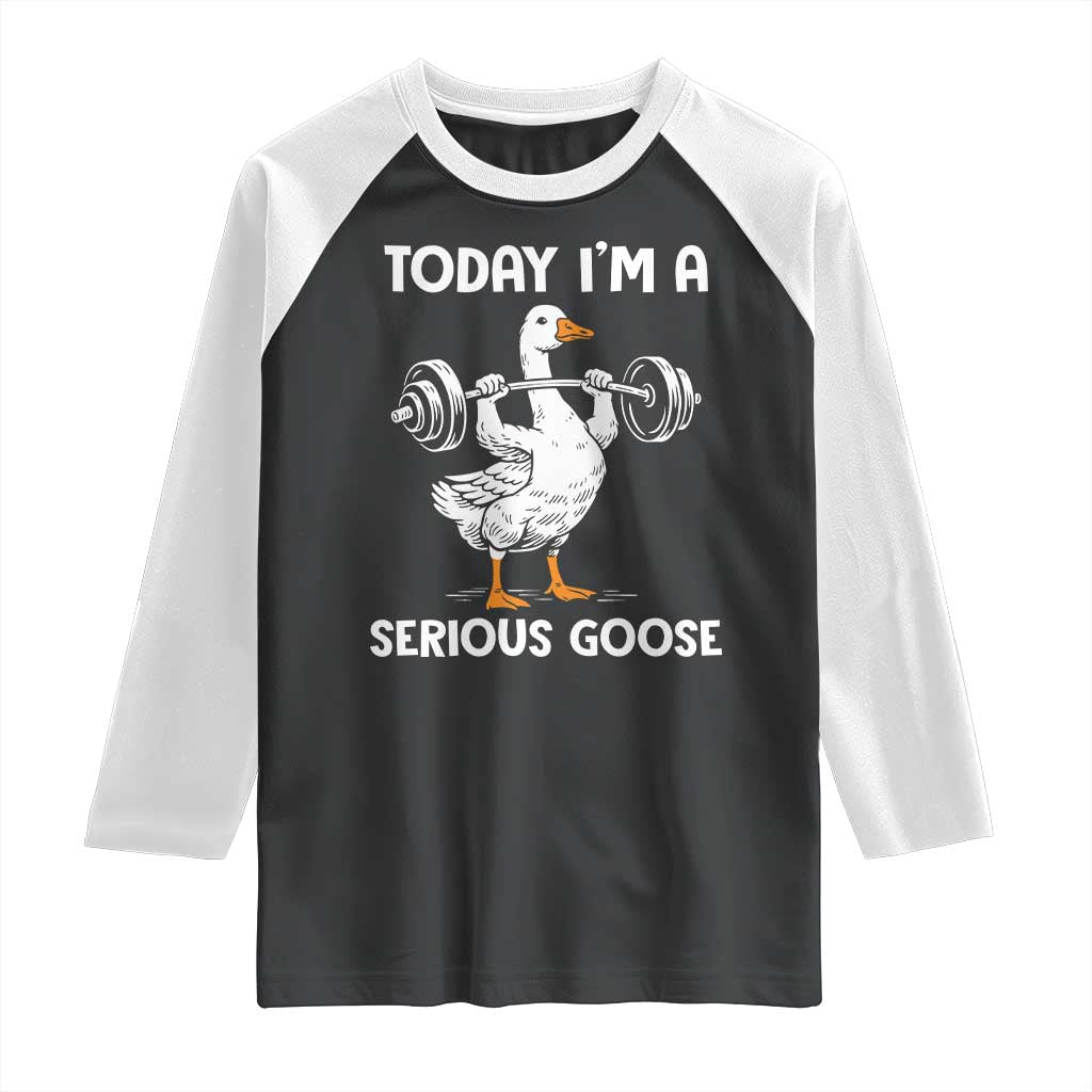 Funny Goose Weight Lifting Raglan Shirt Today Im A Serious Goose Weightlifter Gym Workout - Wonder Print Shop