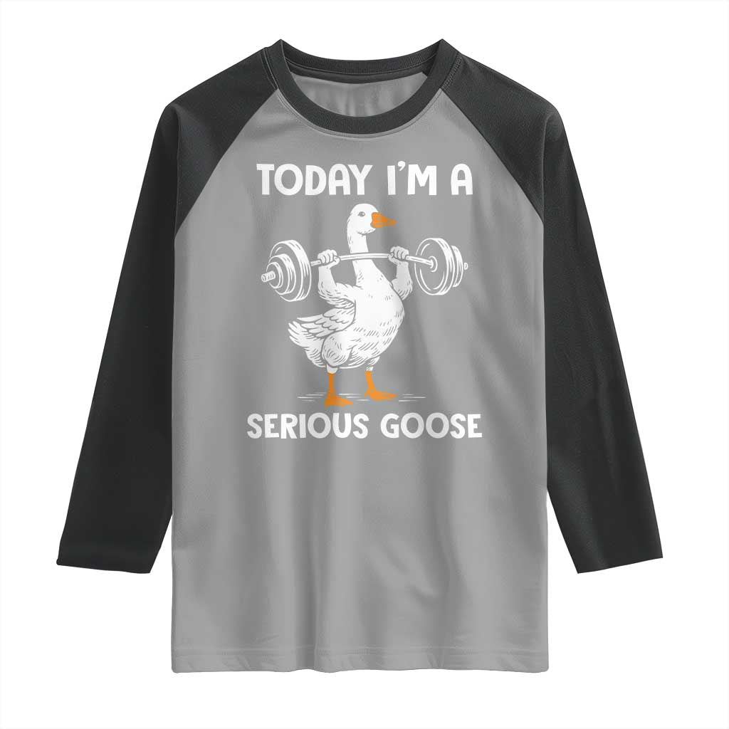 Funny Goose Weight Lifting Raglan Shirt Today Im A Serious Goose Weightlifter Gym Workout - Wonder Print Shop