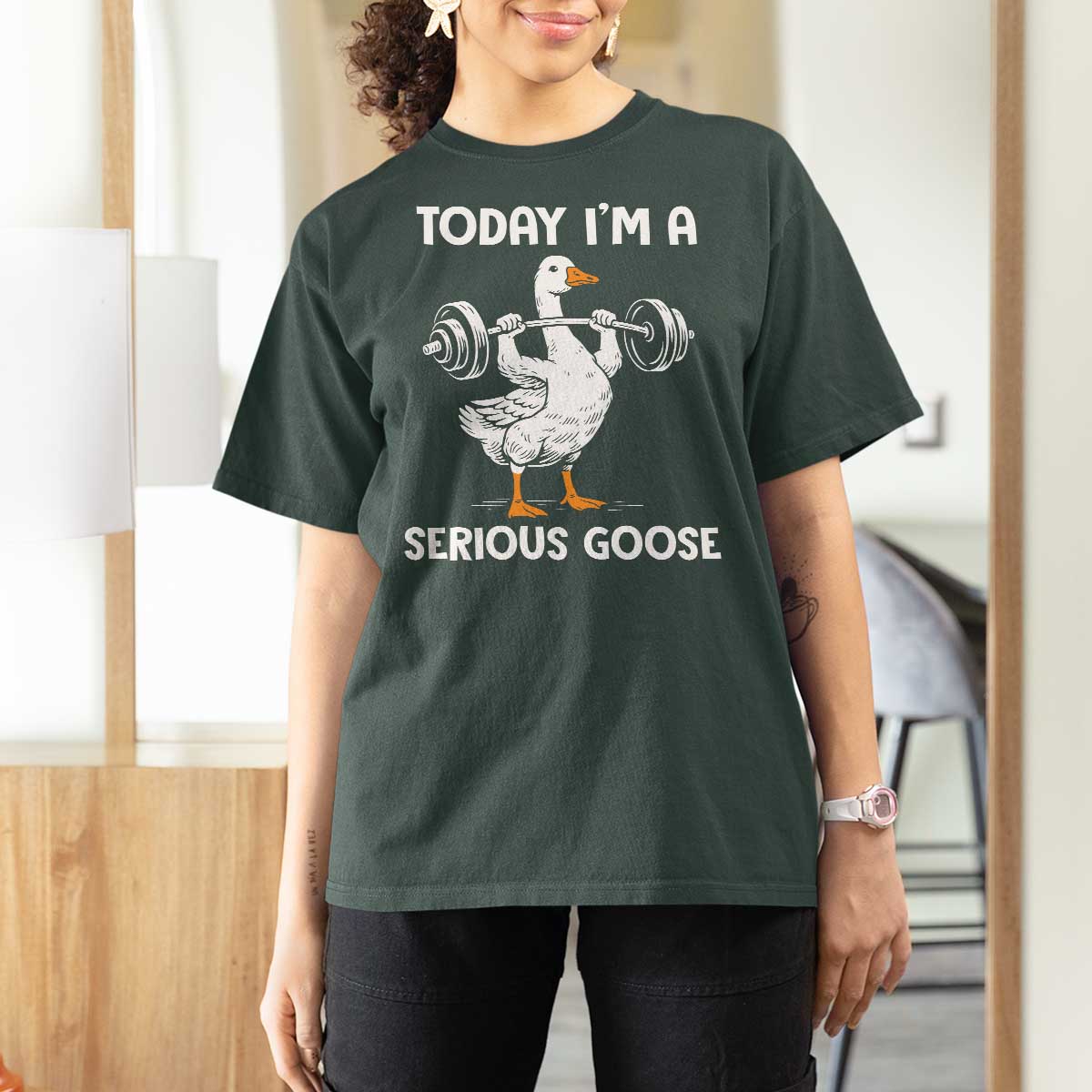 Funny Goose Weight Lifting T Shirt For Women Today Im A Serious Goose Weightlifter Gym Workout - Wonder Print Shop
