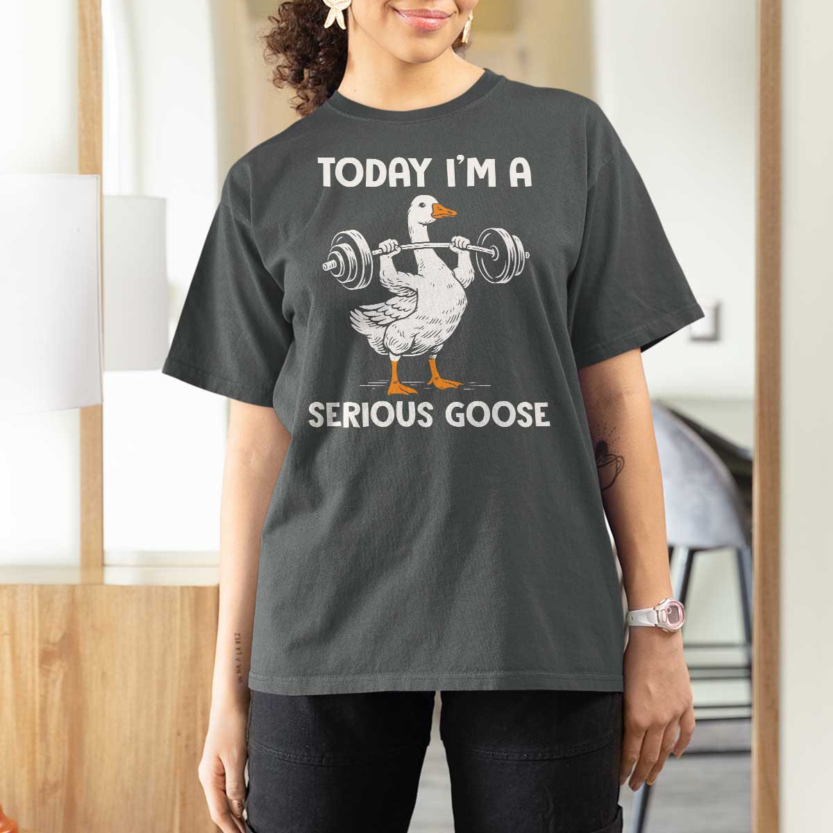 Funny Goose Weight Lifting T Shirt For Women Today Im A Serious Goose Weightlifter Gym Workout - Wonder Print Shop