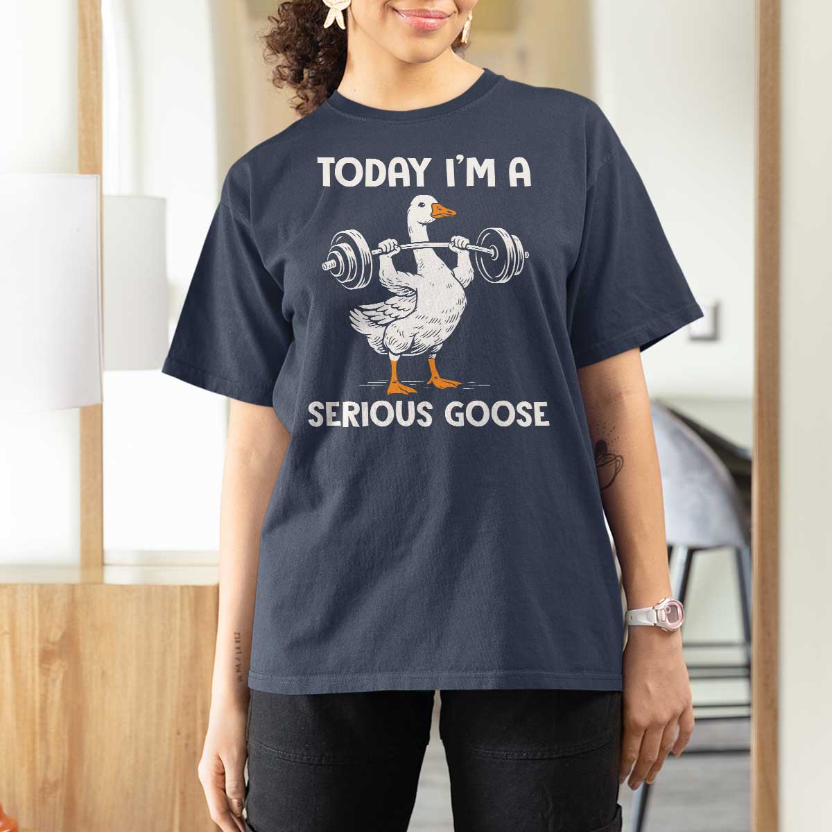 Funny Goose Weight Lifting T Shirt For Women Today Im A Serious Goose Weightlifter Gym Workout - Wonder Print Shop