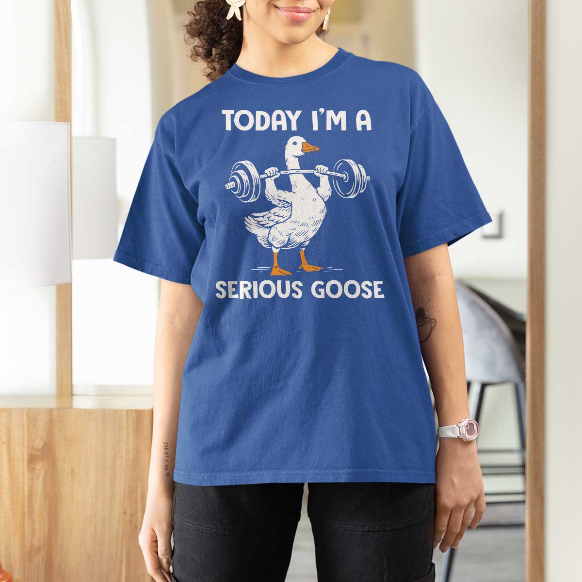 Funny Goose Weight Lifting T Shirt For Women Today Im A Serious Goose Weightlifter Gym Workout - Wonder Print Shop