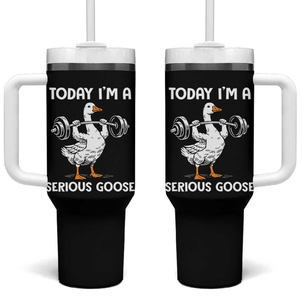 Funny Goose Weight Lifting Tumbler With Handle Today Im A Serious Goose Weightlifter Gym Workout - Wonder Print Shop