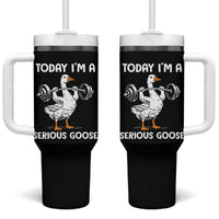 Funny Goose Weight Lifting Tumbler With Handle Today Im A Serious Goose Weightlifter Gym Workout - Wonder Print Shop