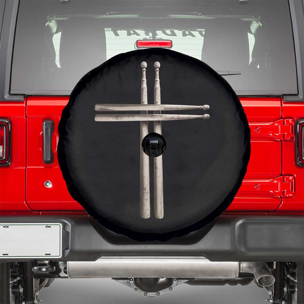 Christian Drummer Spare Tire Cover Drumstick Cross Rock Music Lover Gift - Wonder Print Shop