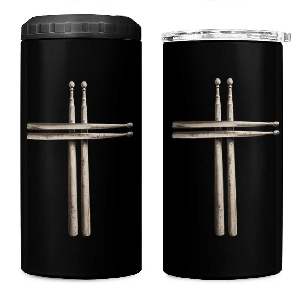 Christian Drummer 4 in 1 Can Cooler Tumbler Drumstick Cross Rock Music Lover Gift - Wonder Print Shop