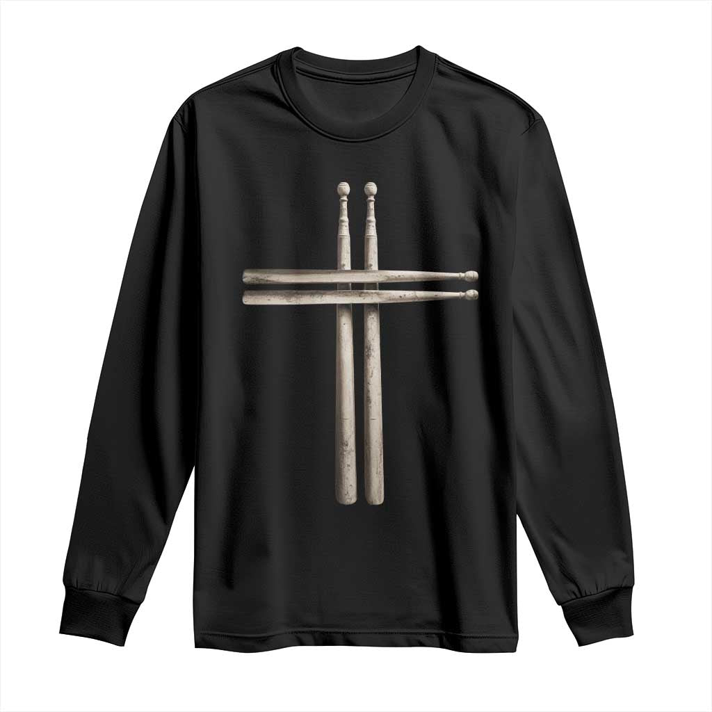 Christian Drummer Long Sleeve Shirt Drumstick Cross Rock Music Lover Gift - Wonder Print Shop