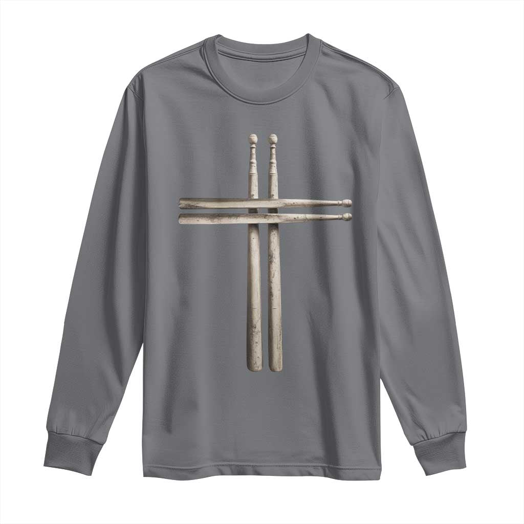 Christian Drummer Long Sleeve Shirt Drumstick Cross Rock Music Lover Gift - Wonder Print Shop