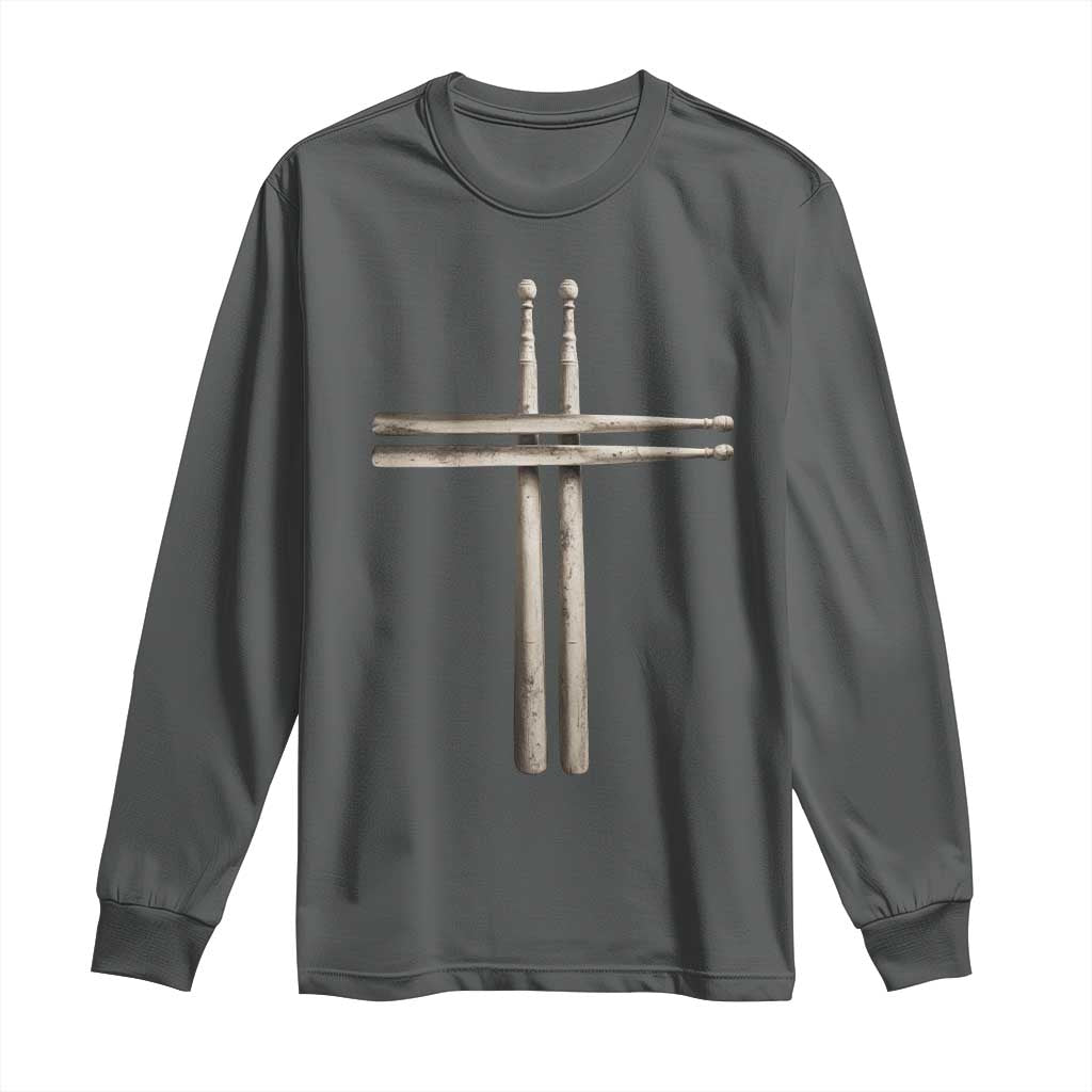 Christian Drummer Long Sleeve Shirt Drumstick Cross Rock Music Lover Gift - Wonder Print Shop