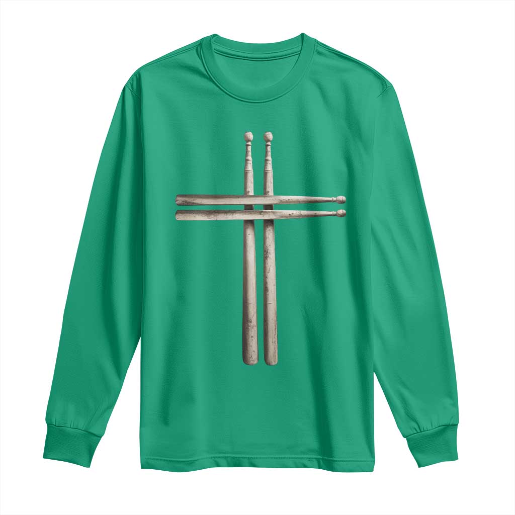 Christian Drummer Long Sleeve Shirt Drumstick Cross Rock Music Lover Gift - Wonder Print Shop