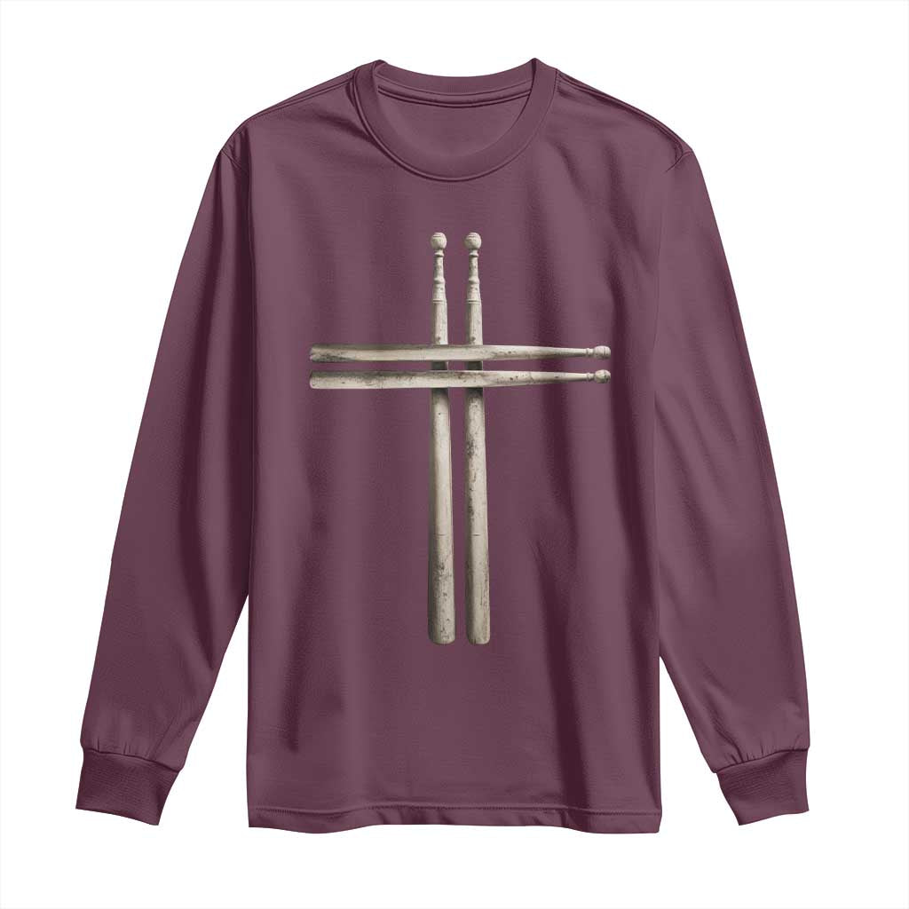 Christian Drummer Long Sleeve Shirt Drumstick Cross Rock Music Lover Gift - Wonder Print Shop