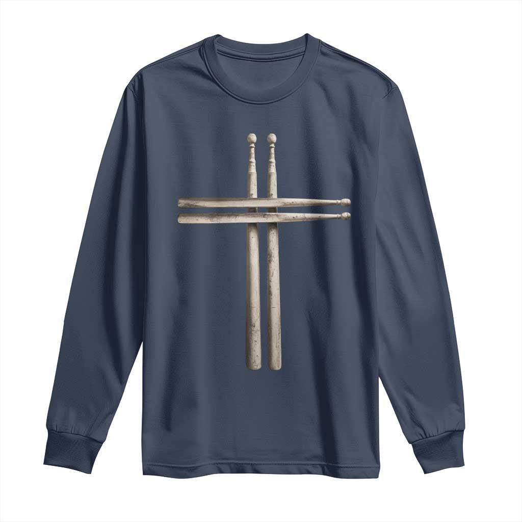 Christian Drummer Long Sleeve Shirt Drumstick Cross Rock Music Lover Gift - Wonder Print Shop