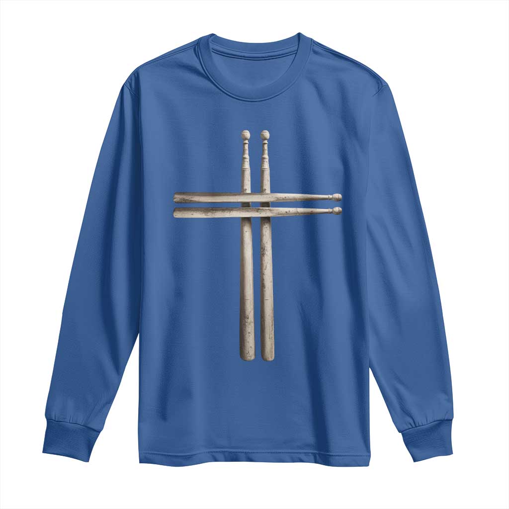 Christian Drummer Long Sleeve Shirt Drumstick Cross Rock Music Lover Gift - Wonder Print Shop