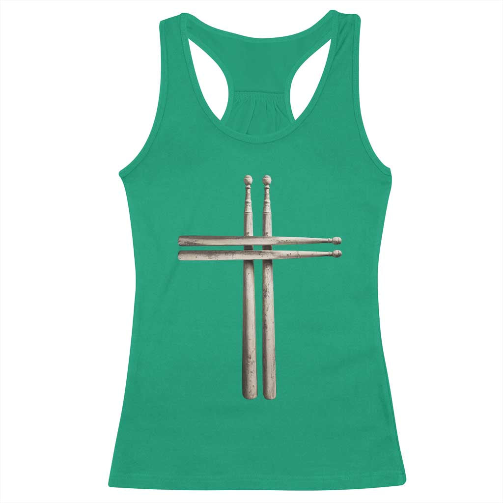 Christian Drummer Racerback Tank Top Drumstick Cross Rock Music Lover Gift - Wonder Print Shop