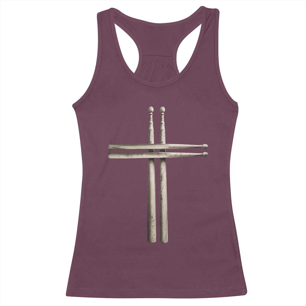 Christian Drummer Racerback Tank Top Drumstick Cross Rock Music Lover Gift - Wonder Print Shop