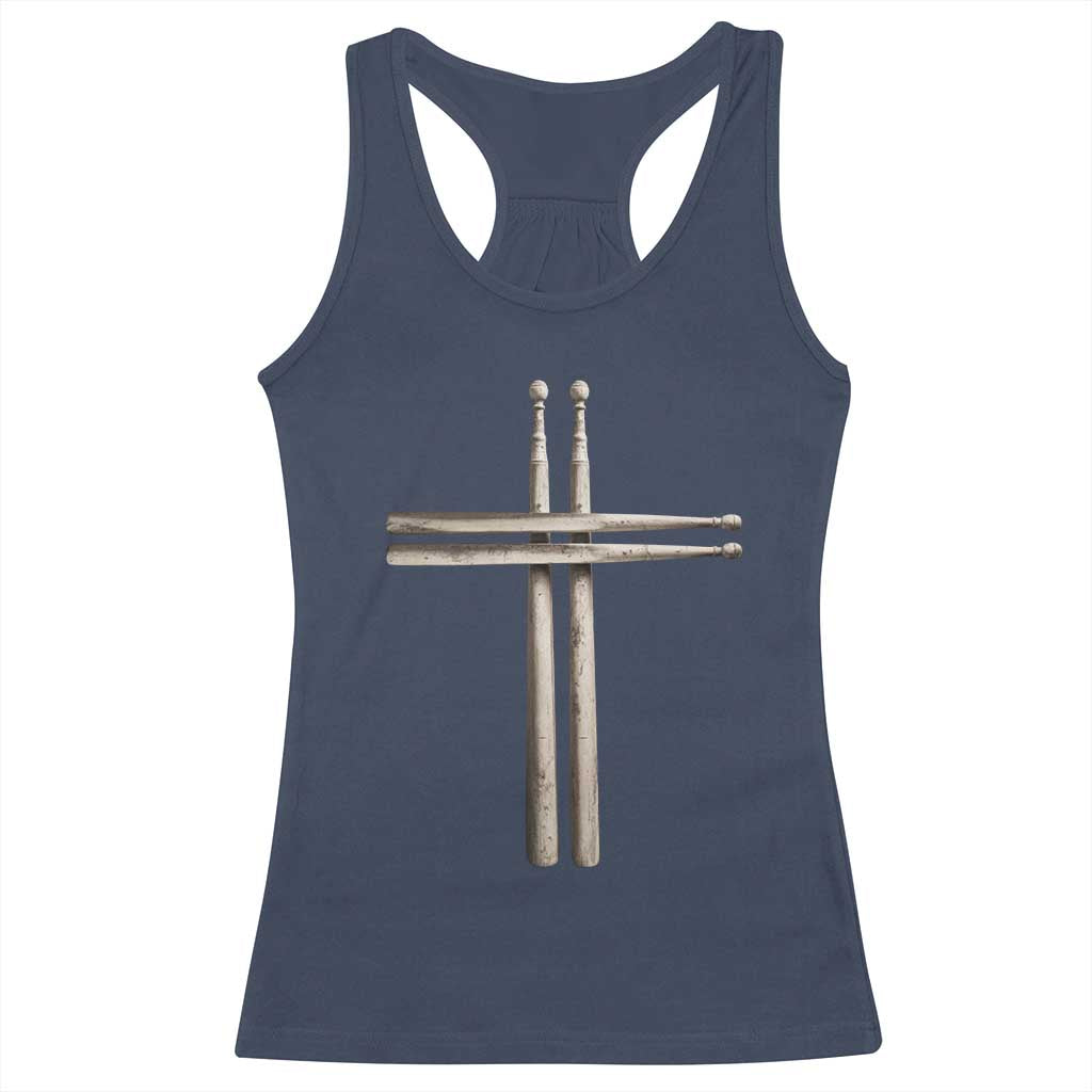 Christian Drummer Racerback Tank Top Drumstick Cross Rock Music Lover Gift - Wonder Print Shop