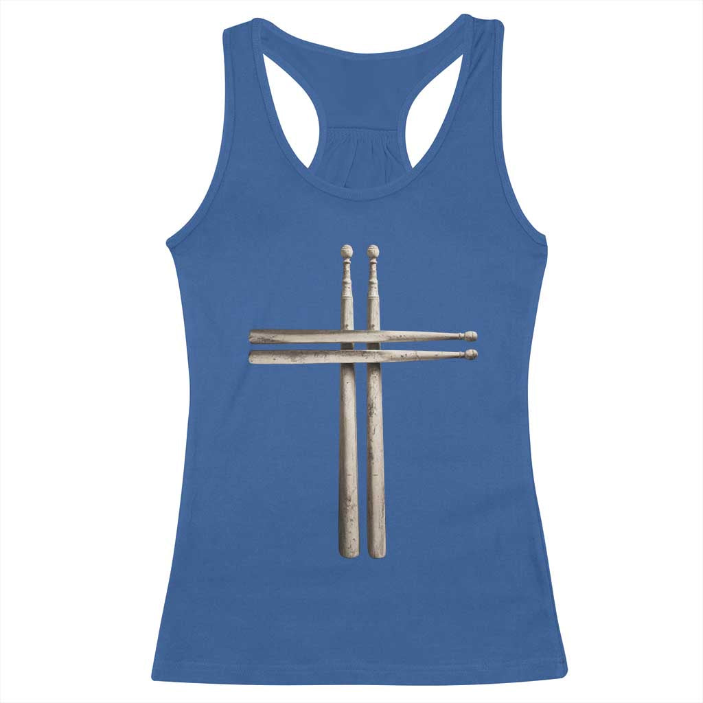 Christian Drummer Racerback Tank Top Drumstick Cross Rock Music Lover Gift - Wonder Print Shop
