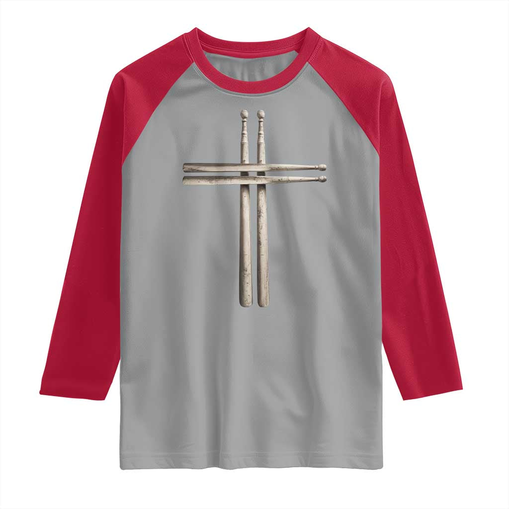 Christian Drummer Raglan Shirt Drumstick Cross Rock Music Lover Gift - Wonder Print Shop