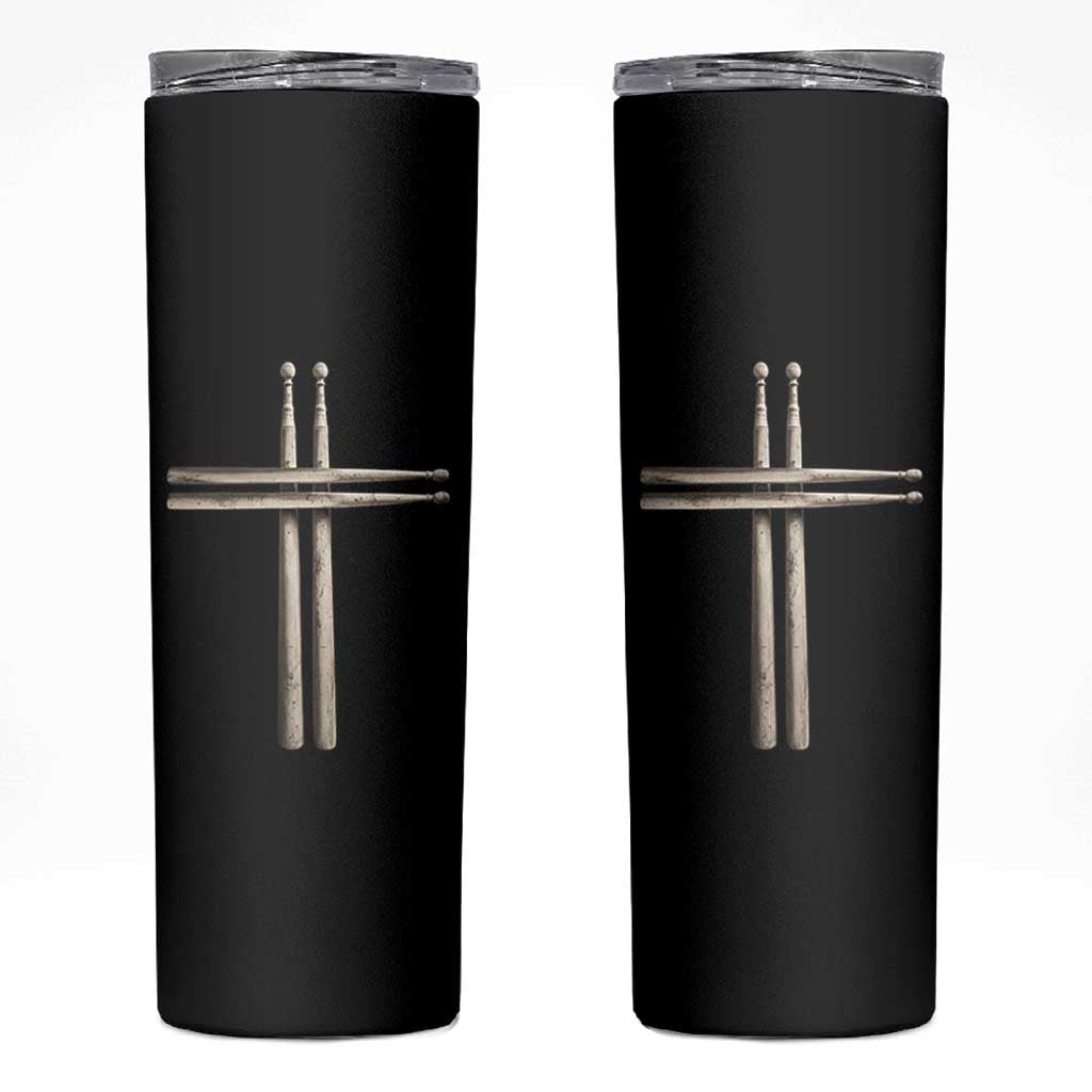 Christian Drummer Skinny Tumbler Drumstick Cross Rock Music Lover Gift - Wonder Print Shop