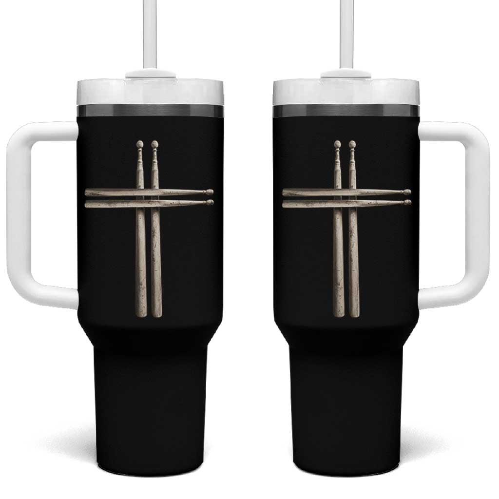 Christian Drummer Tumbler With Handle Drumstick Cross Rock Music Lover Gift - Wonder Print Shop