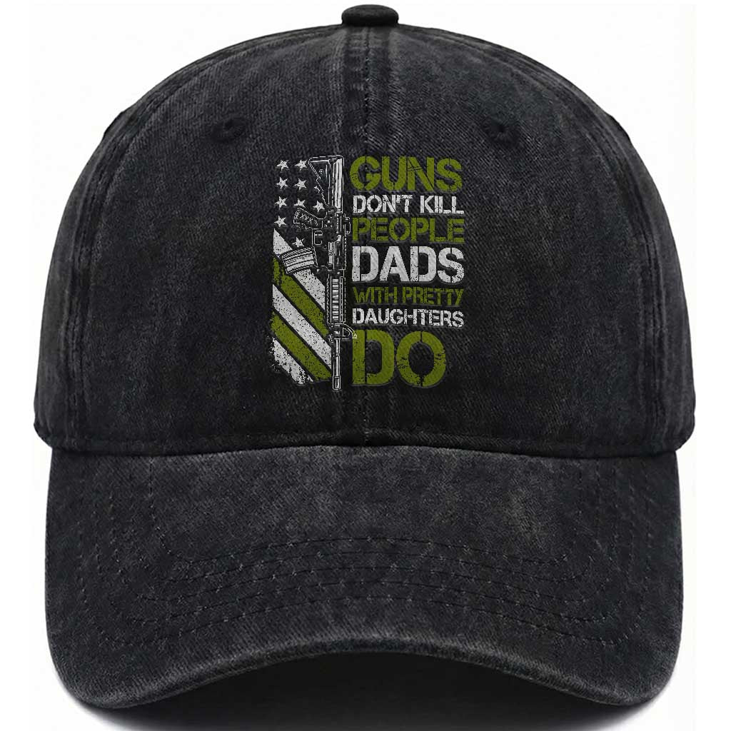 Funny Girl Dad Washed Cotton Baseball Cap Guns Dont Kill People Dads with Pretty Daughters Do US Flag