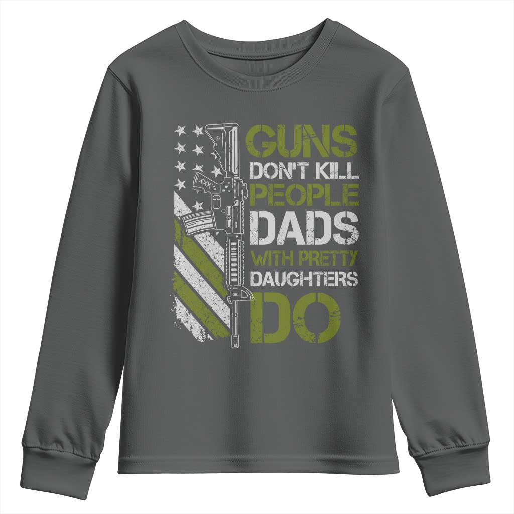 Funny Girl Dad Youth Sweatshirt Guns Dont Kill People Dads with Pretty Daughters Do US Flag - Wonder Print Shop