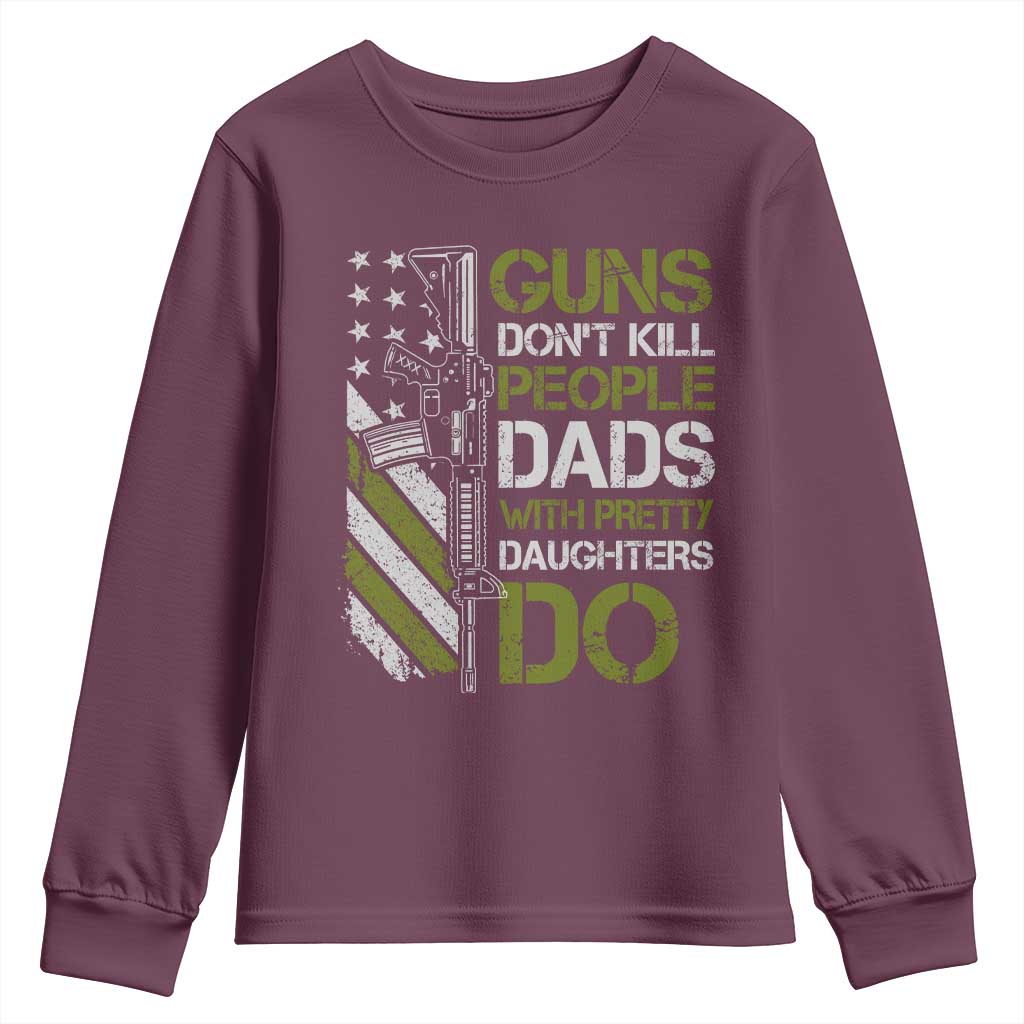Funny Girl Dad Youth Sweatshirt Guns Dont Kill People Dads with Pretty Daughters Do US Flag - Wonder Print Shop