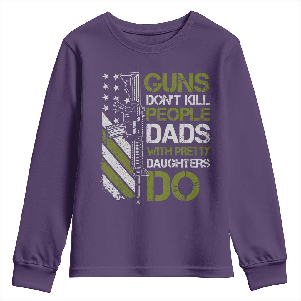 Funny Girl Dad Youth Sweatshirt Guns Dont Kill People Dads with Pretty Daughters Do US Flag - Wonder Print Shop