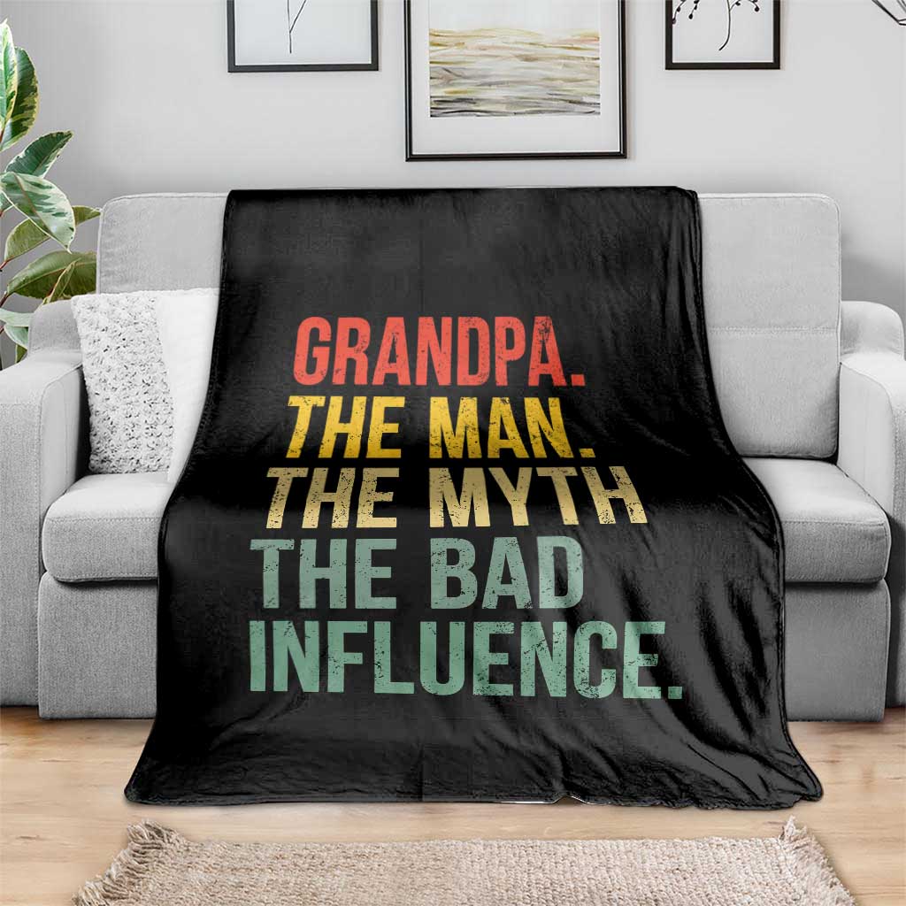 Funny Grandpa Throw Blanket Retro Man Myth Bad Influence Best Funny Fathers Day - Wonder Print Shop