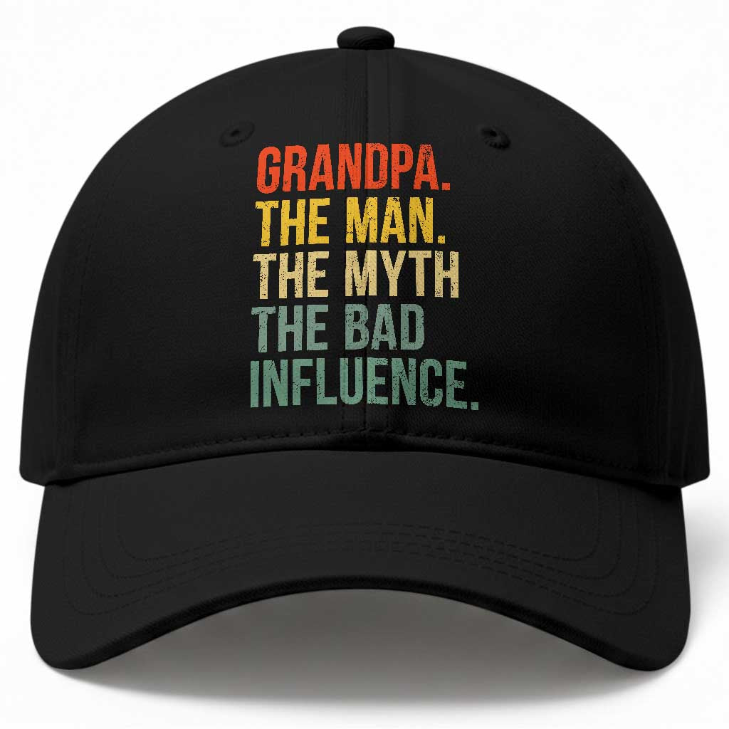 Funny Grandpa Baseball Cap Retro Man Myth Bad Influence Best Funny Fathers Day