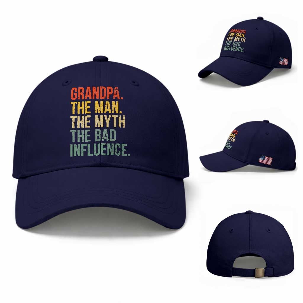 Funny Grandpa Baseball Cap Retro Man Myth Bad Influence Best Funny Fathers Day