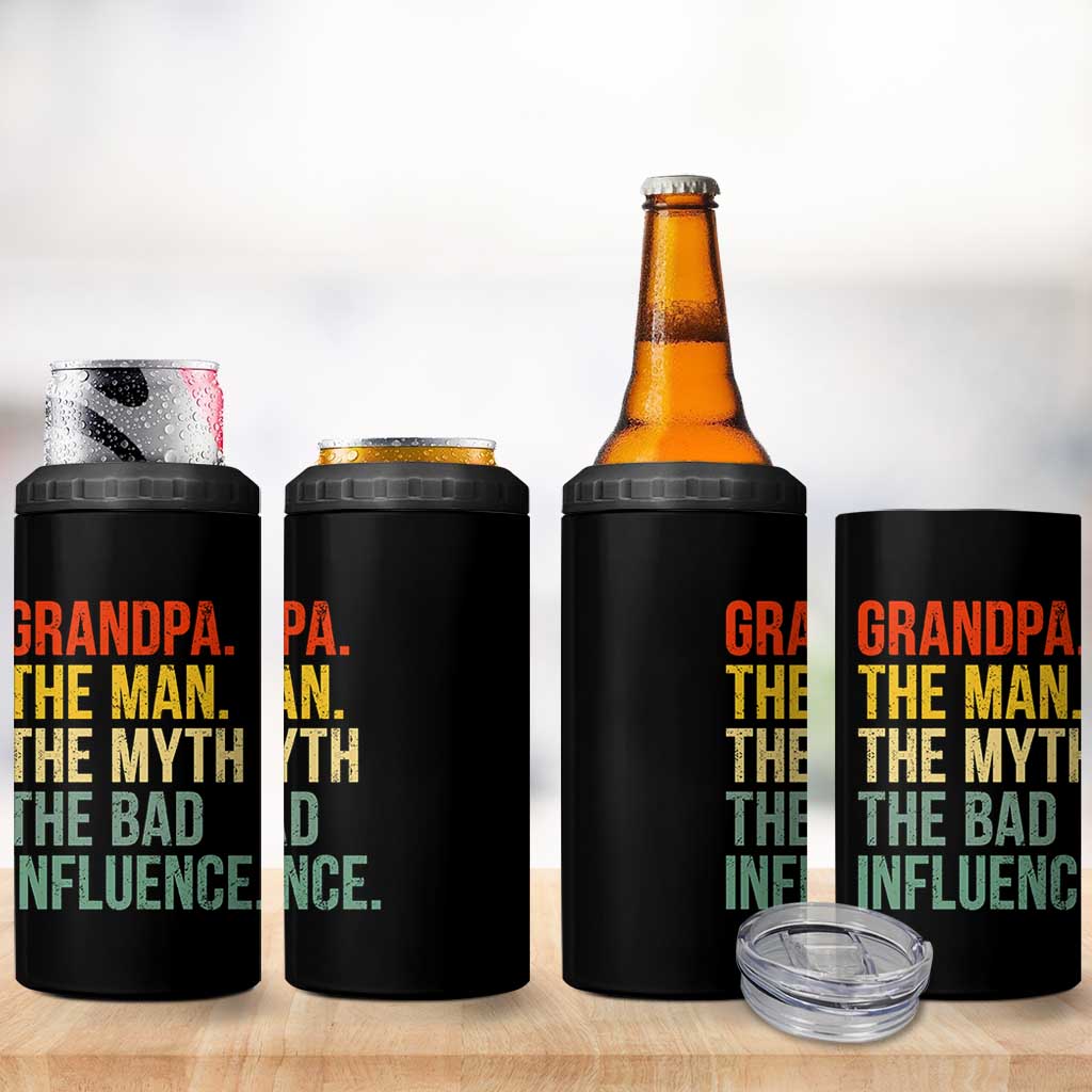 Funny Grandpa 4 in 1 Can Cooler Tumbler Retro Man Myth Bad Influence Best Funny Fathers Day - Wonder Print Shop