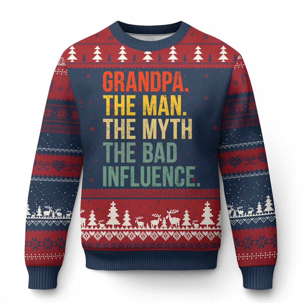Funny Grandpa Ugly Christmas Sweater Retro Man Myth Bad Influence Best Funny Fathers Day - Wonder Print Shop