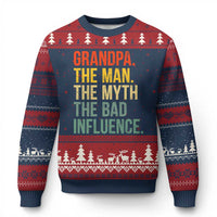 Funny Grandpa Ugly Christmas Sweater Retro Man Myth Bad Influence Best Funny Fathers Day - Wonder Print Shop