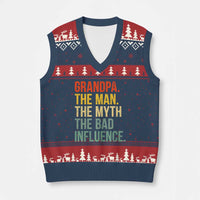 Funny Grandpa V-Neck Knit Sweater Vest Retro Man Myth Bad Influence Best Funny Fathers Day - Wonder Print Shop