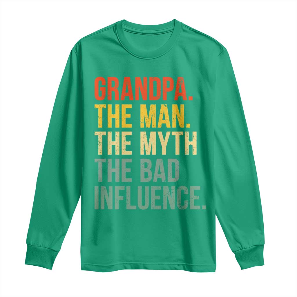 Funny Grandpa Long Sleeve Shirt Retro Man Myth Bad Influence Best Funny Fathers Day - Wonder Print Shop