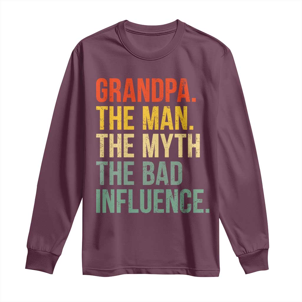 Funny Grandpa Long Sleeve Shirt Retro Man Myth Bad Influence Best Funny Fathers Day - Wonder Print Shop