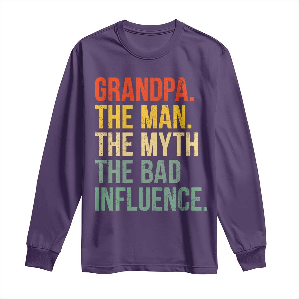 Funny Grandpa Long Sleeve Shirt Retro Man Myth Bad Influence Best Funny Fathers Day - Wonder Print Shop