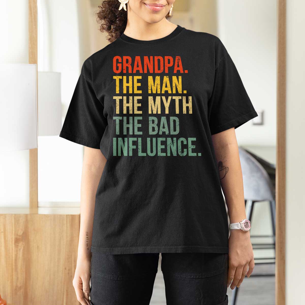 Funny Grandpa T Shirt For Women Retro Man Myth Bad Influence Best Funny Fathers Day - Wonder Print Shop