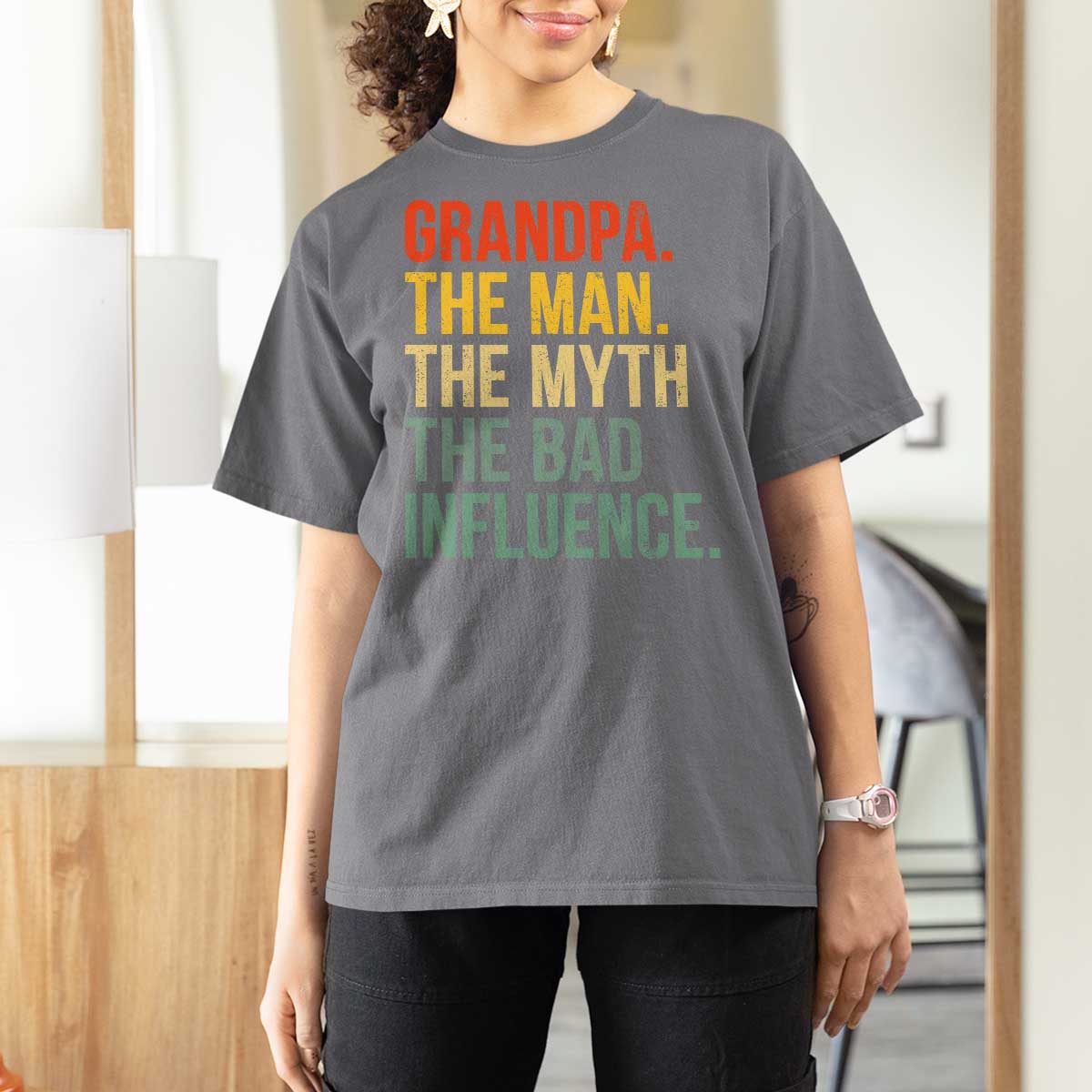 Funny Grandpa T Shirt For Women Retro Man Myth Bad Influence Best Funny Fathers Day - Wonder Print Shop