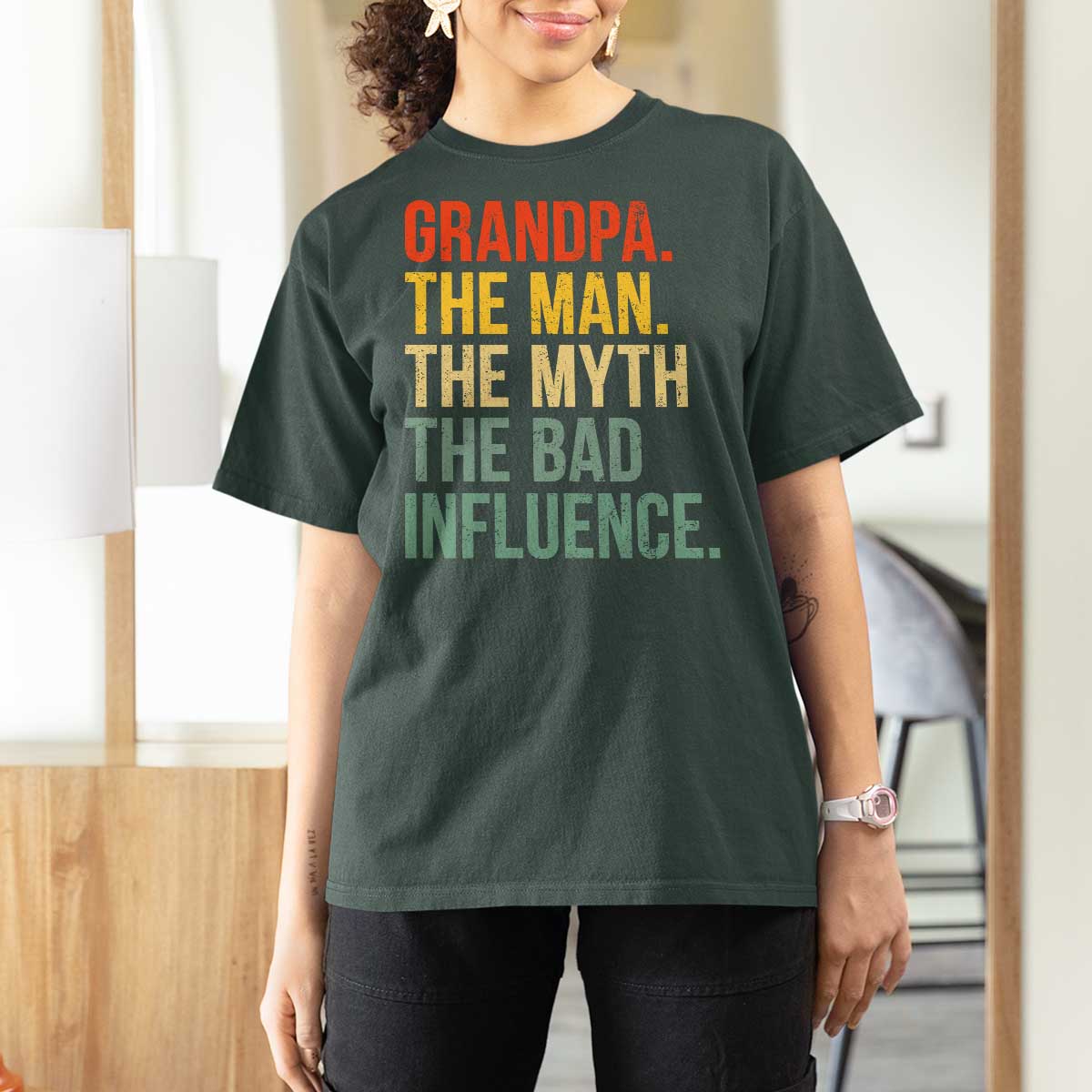Funny Grandpa T Shirt For Women Retro Man Myth Bad Influence Best Funny Fathers Day - Wonder Print Shop