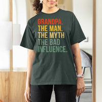 Funny Grandpa T Shirt For Women Retro Man Myth Bad Influence Best Funny Fathers Day - Wonder Print Shop