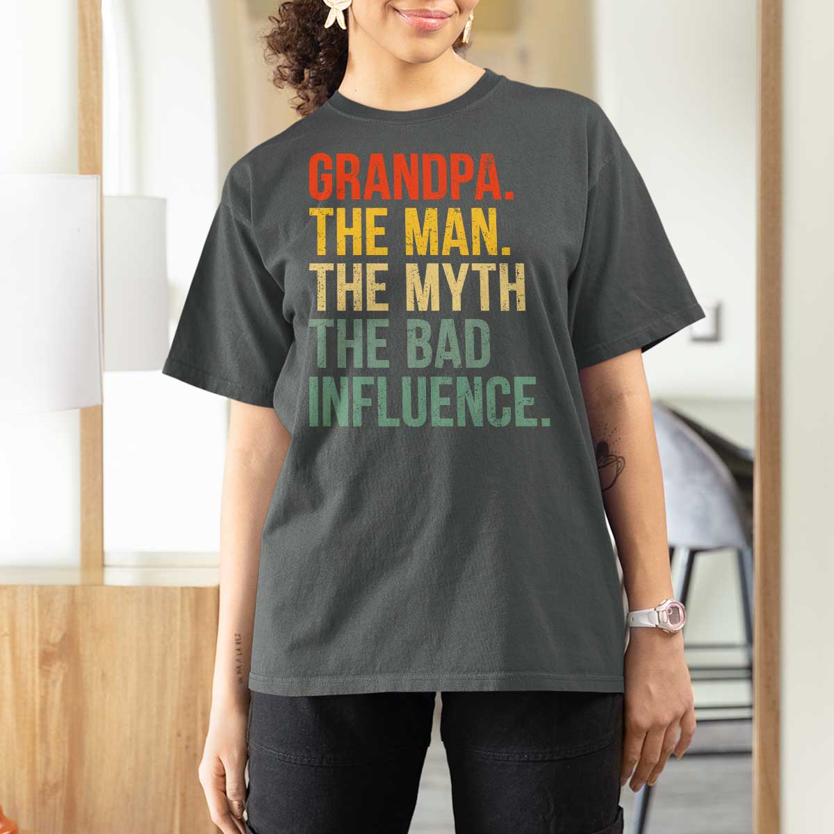 Funny Grandpa T Shirt For Women Retro Man Myth Bad Influence Best Funny Fathers Day - Wonder Print Shop