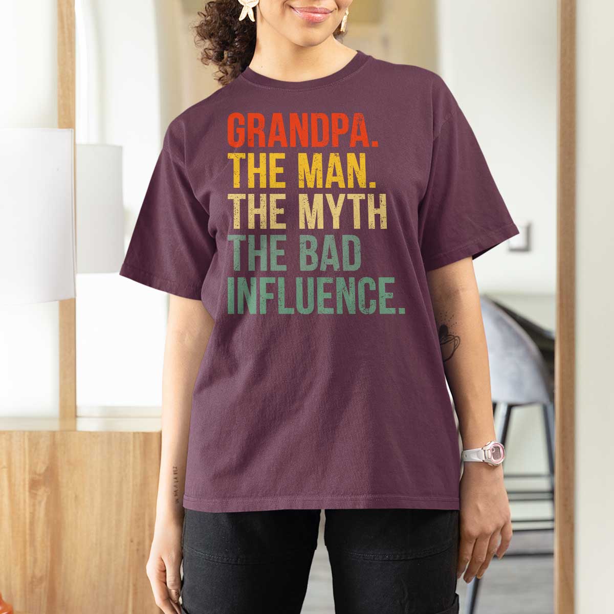 Funny Grandpa T Shirt For Women Retro Man Myth Bad Influence Best Funny Fathers Day - Wonder Print Shop