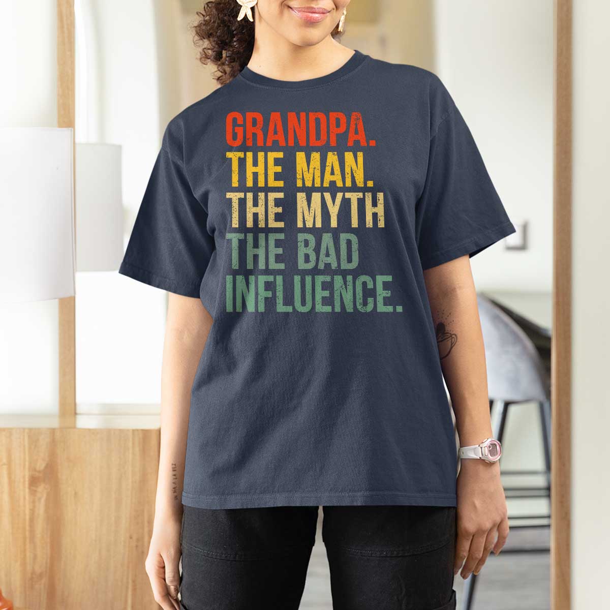 Funny Grandpa T Shirt For Women Retro Man Myth Bad Influence Best Funny Fathers Day - Wonder Print Shop