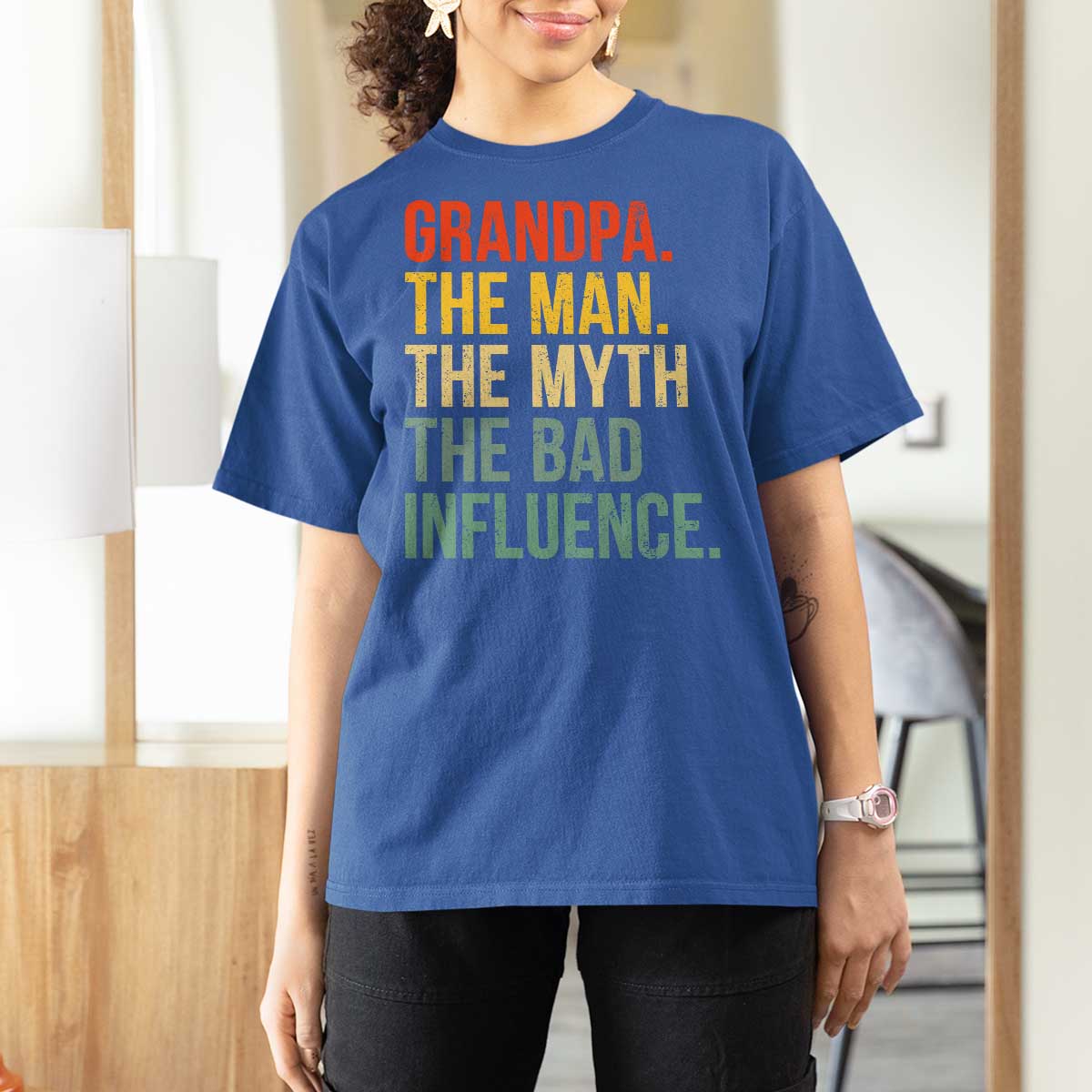 Funny Grandpa T Shirt For Women Retro Man Myth Bad Influence Best Funny Fathers Day - Wonder Print Shop